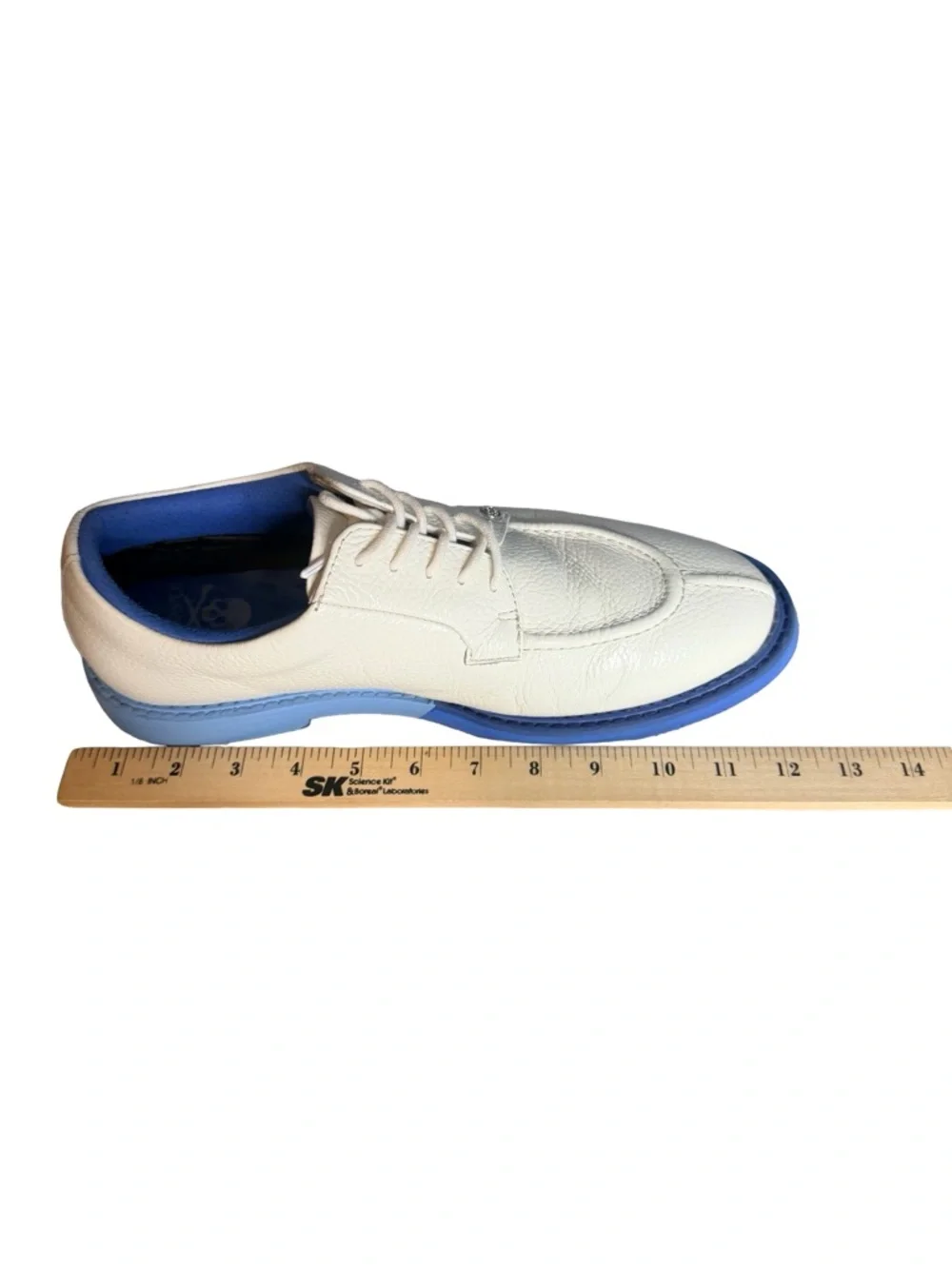 G/FORE white Leather Derby golf Shoes with Blue outer trim Sole men size 10